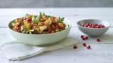 Warm spiced cauliflower and chickpea salad with pomegranate seeds