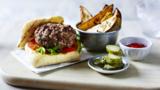 Beef burger with thyme potato wedges