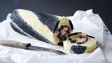 Blackcurrant and liquorice Swiss roll