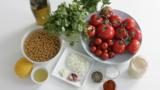 Chickpea and tomato salad with tahini dressing