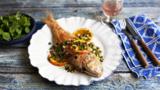 Fried red mullet with oranges and capers