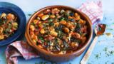 Gigantes with tomatoes and greens