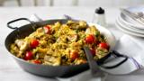 Griddled artichoke and red onion paella