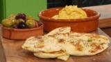 Naan bread with squash and tahini dip