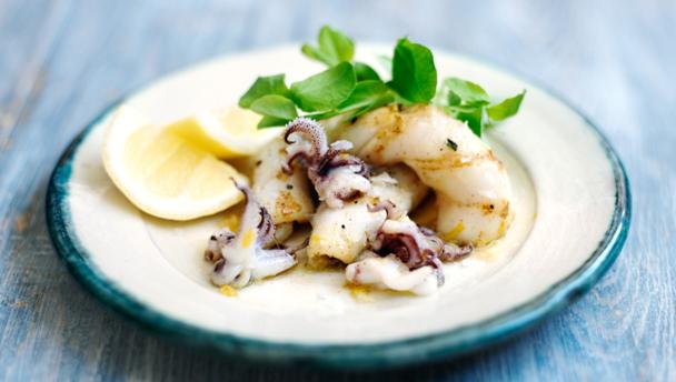 Grilled squid with lemon, garlic and cumin