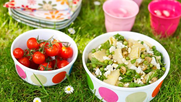 Feta, rocket and olive pasta salad