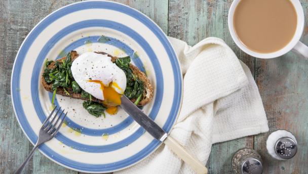Wilted spinach and poached egg on toast