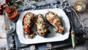 Baked stuffed aubergine with walnut and Roquefort