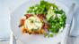 Pancetta-baked eggs with a minted pea and feta salad