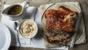 Roast pork belly with apple bread sauce and rib gravy 