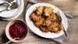 Spring onion, potato and cheese fritters with quick pickled beetroot